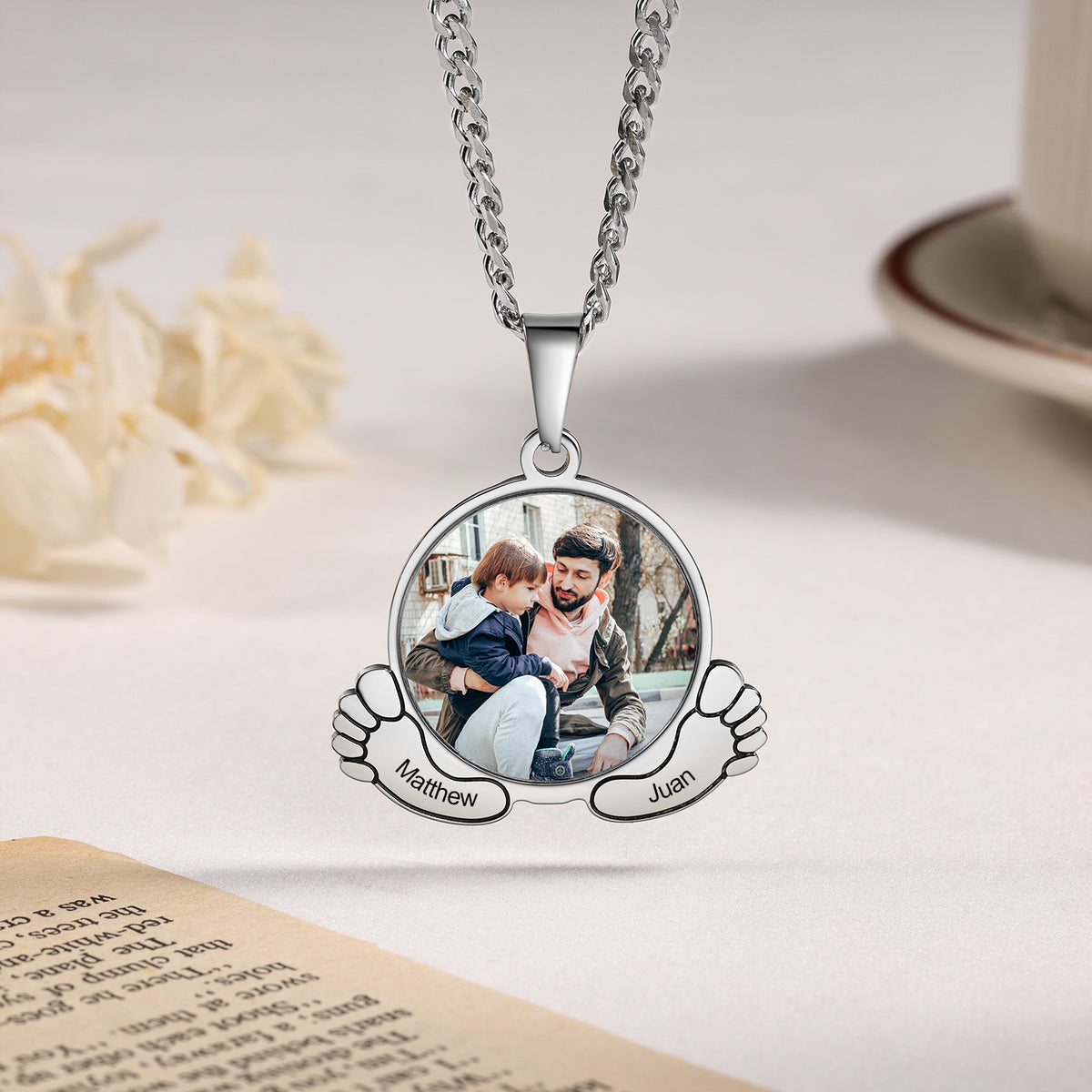 Dad Baby Feet Photo Necklace with Names