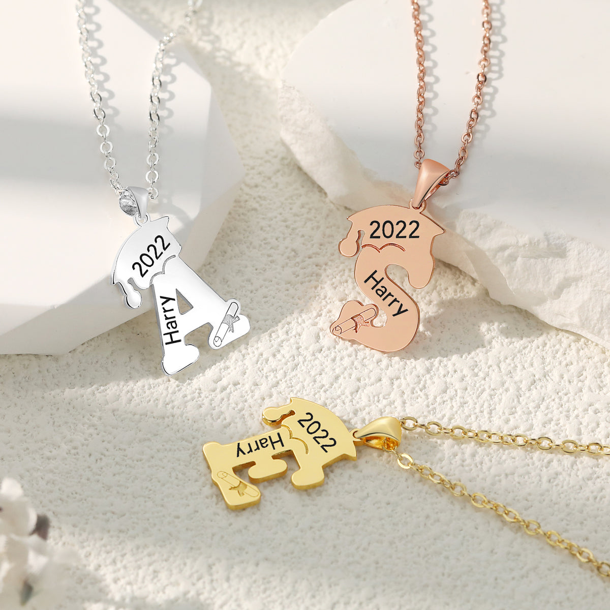 Initial Letter Graduation Cap Name Necklace