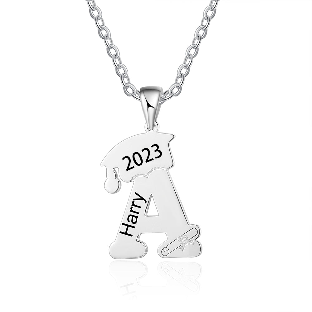 Initial Letter Graduation Cap Name Necklace