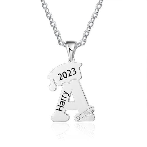 Initial Letter Graduation Cap Name Necklace