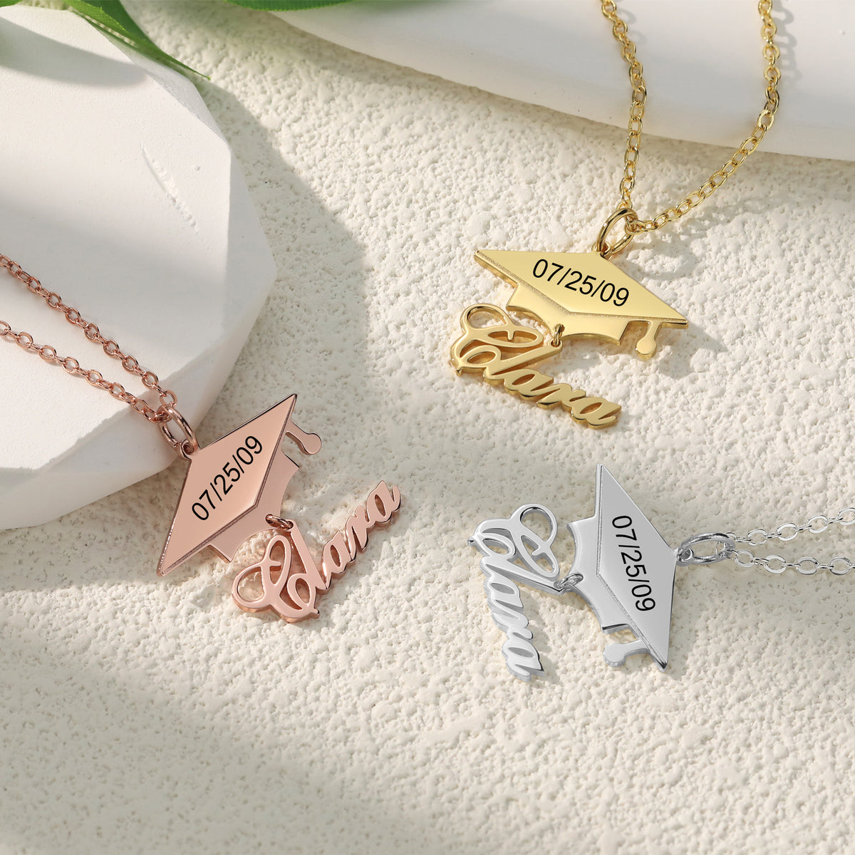 Custom Name Necklace with Graduation Hat