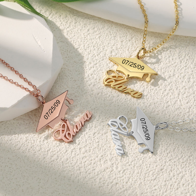 Custom Name Necklace with Graduation Hat