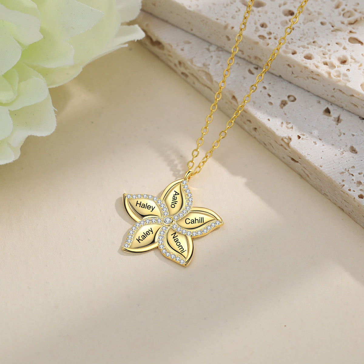 Star Flower Name Necklace, 1 to 5 Names