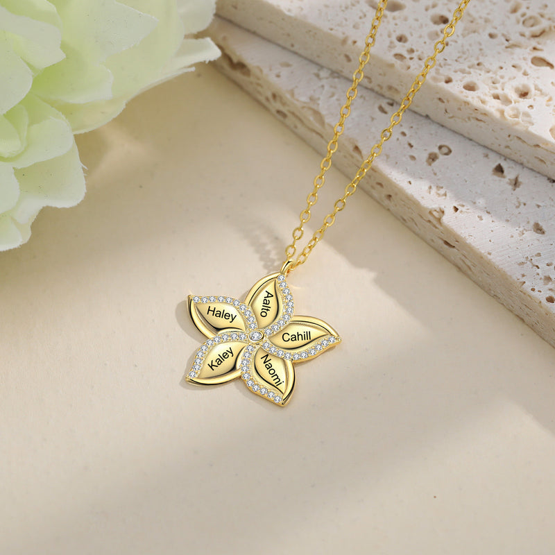 Star Flower Name Necklace, 1 to 5 Names