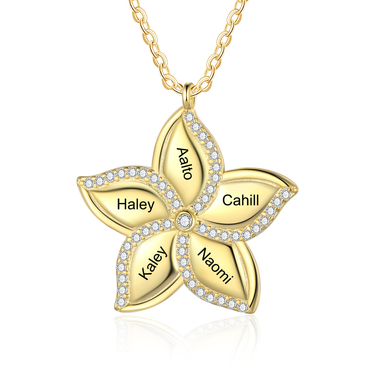 Star Flower Name Necklace, 1 to 5 Names