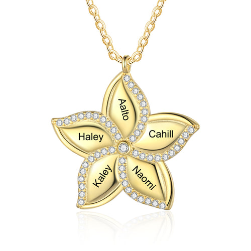 Star Flower Name Necklace, 1 to 5 Names