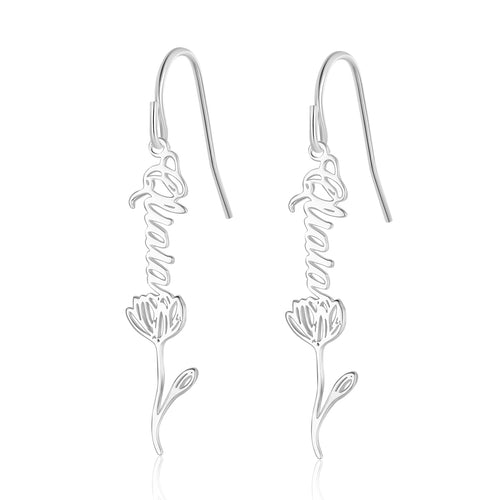 Sterling Silver Birth Flower Name Earrings
