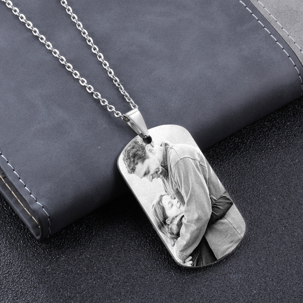 Engraved Photo Dog Tag Necklace with 1 to 5 Names