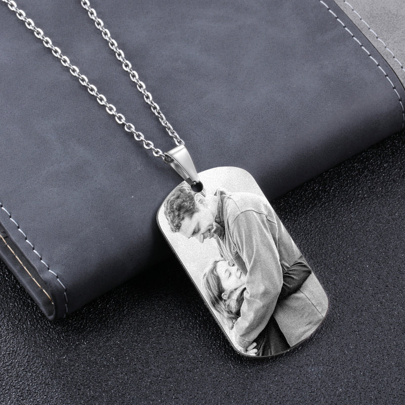 Engraved Photo Dog Tag Necklace with 1 to 5 Names