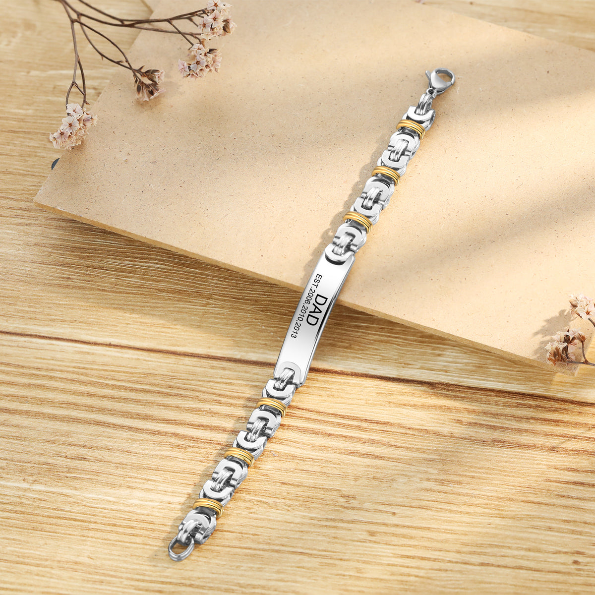 Men's Engraved Dad ID Link Bracelet