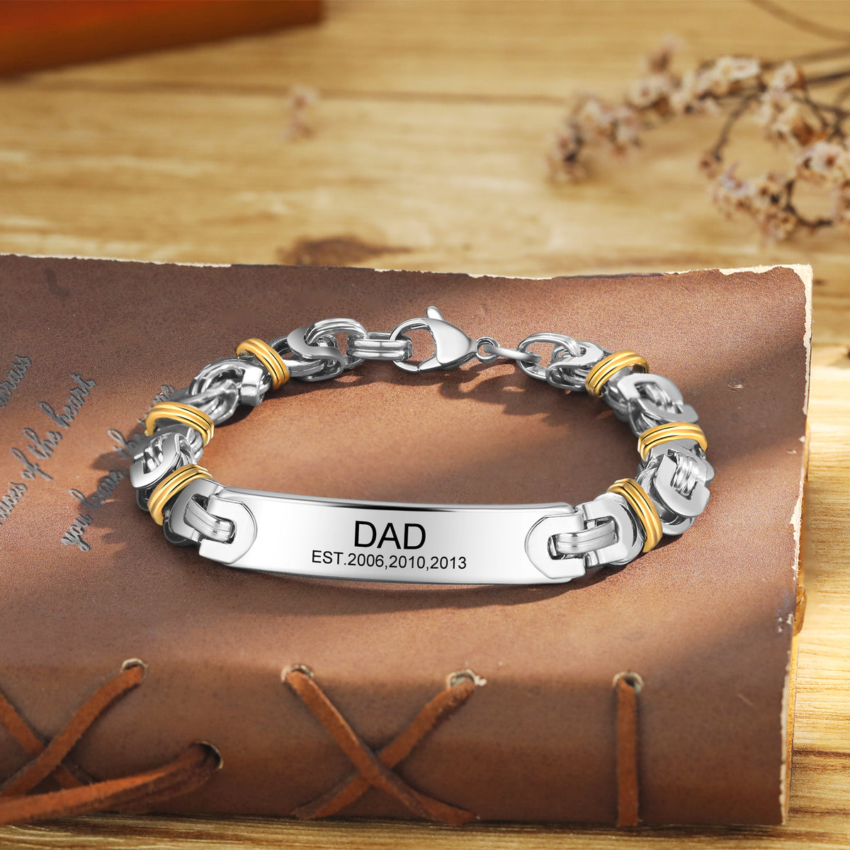 Men's Engraved Dad ID Link Bracelet