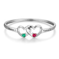 Double Heart Birthstone Bangle