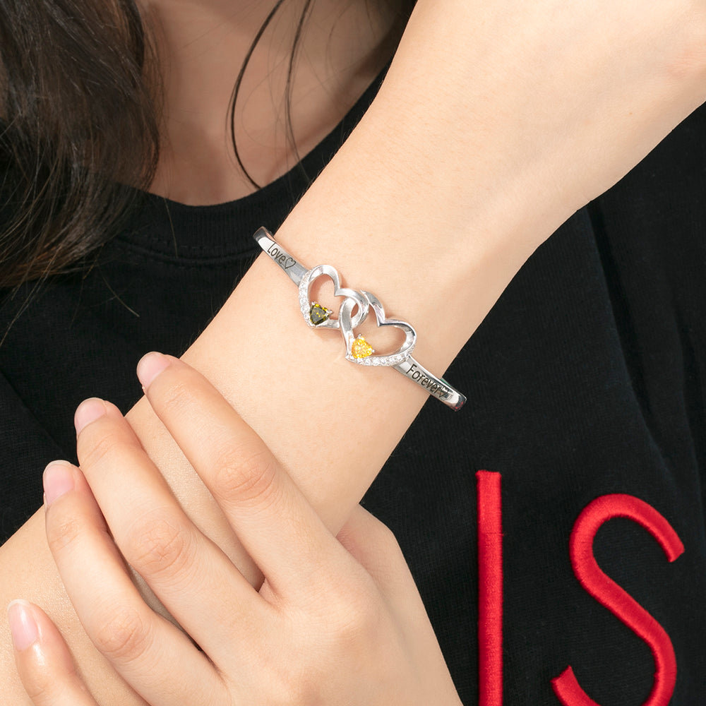 Double Heart Birthstone Bangle