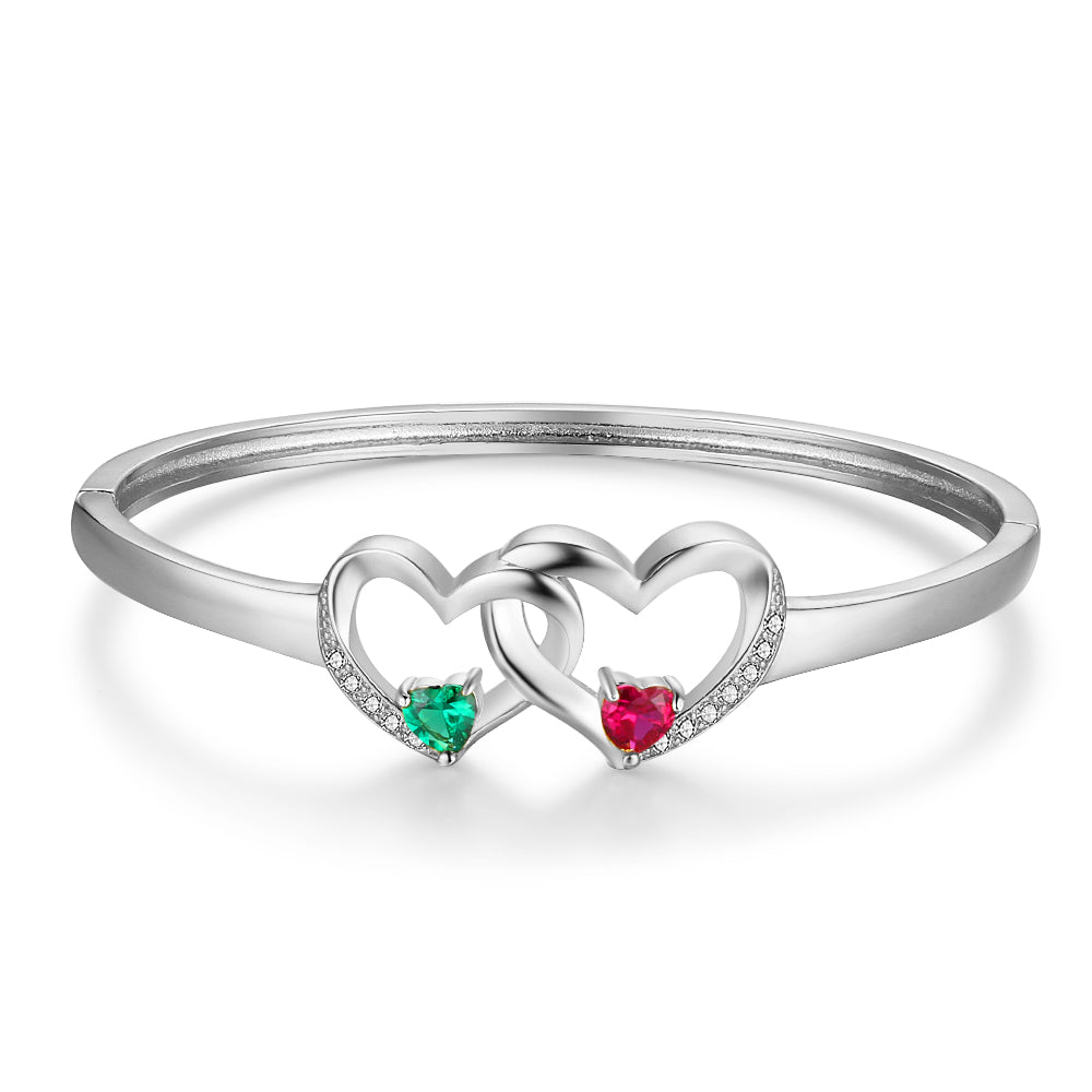 Double Heart Birthstone Bangle