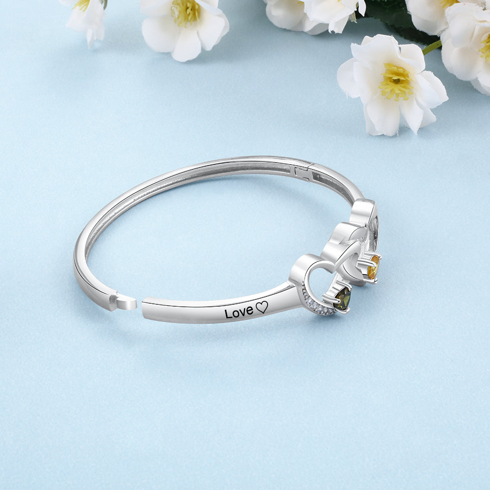 Double Heart Birthstone Bangle