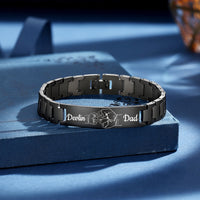Men's Black Steel Engraved Bar Link Bracelet
