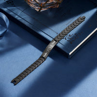 Men's Black Steel Engraved Bar Link Bracelet