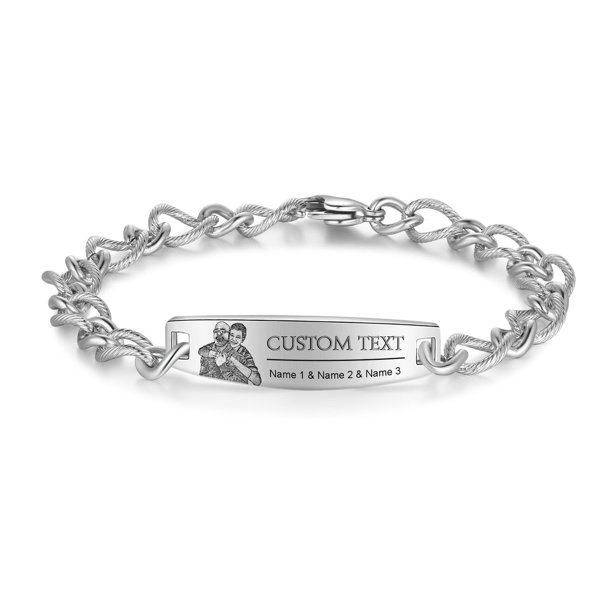 Men's Figaro Chain Photo and Name ID Bracelet
