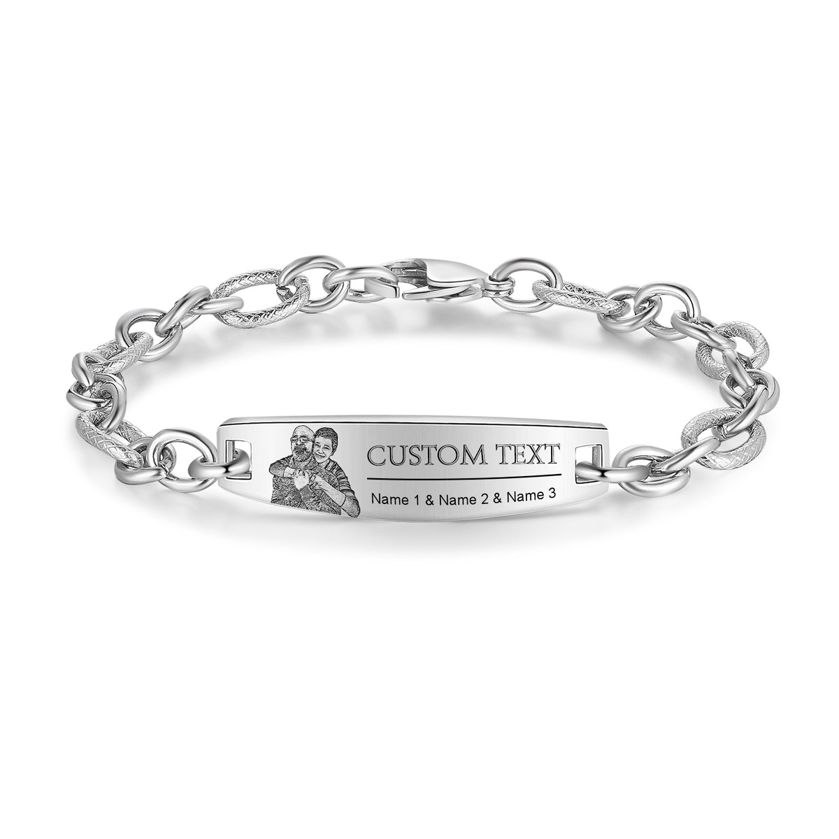 Men's Cable Chain Photo and Name ID Bracelet