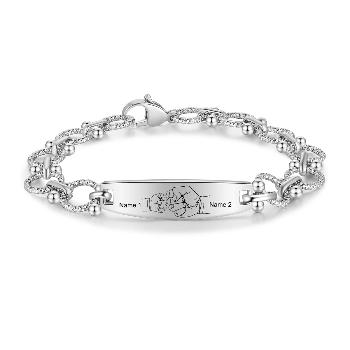 Men's Bead Link Photo and Name ID Bracelet