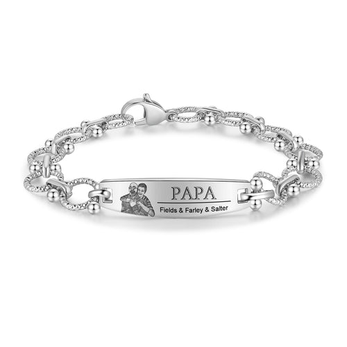 Men's Bead Link Photo and Name ID Bracelet