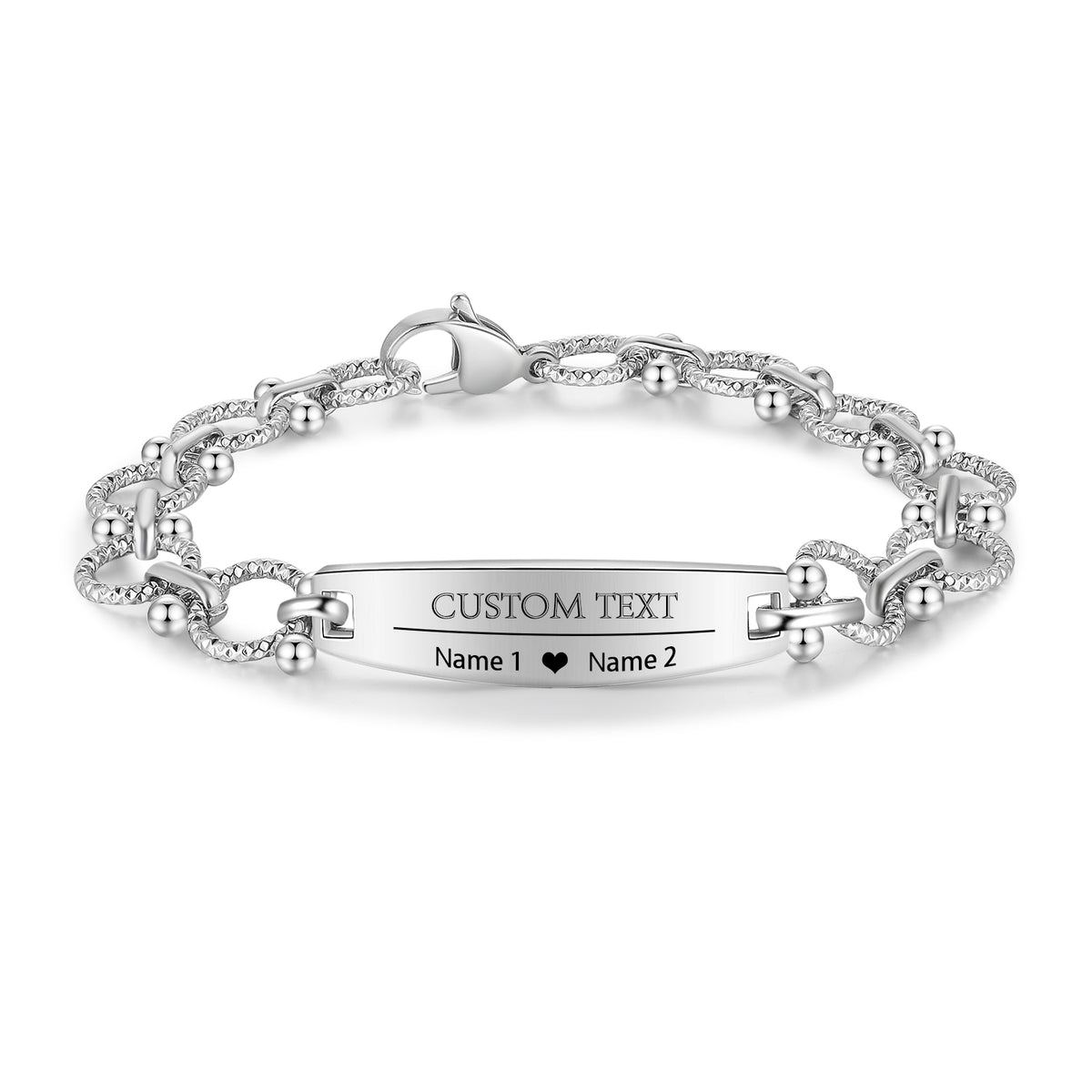 Men's Bead Link Photo and Name ID Bracelet