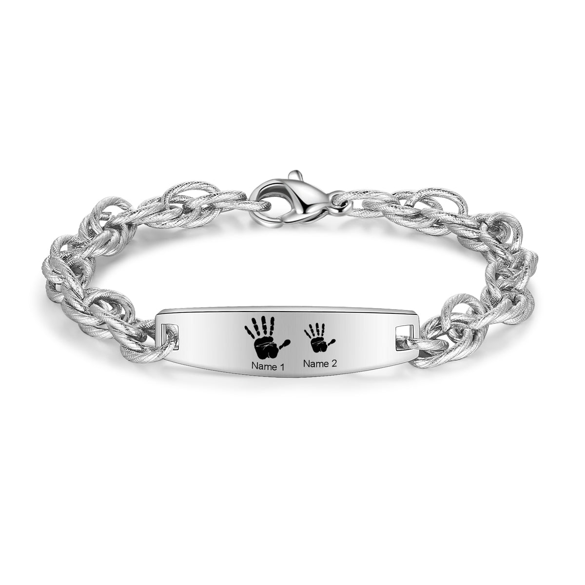 Men's Handprint Family Name Cable Chain Bracelet