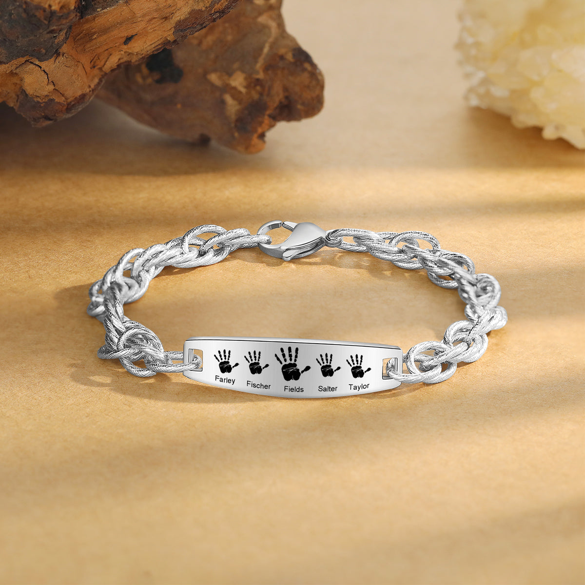 Men's Handprint Family Name Cable Chain Bracelet