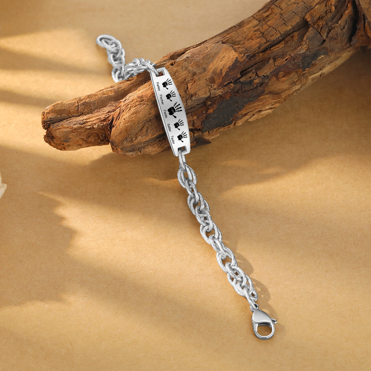Men's Handprint Family Name Cable Chain Bracelet