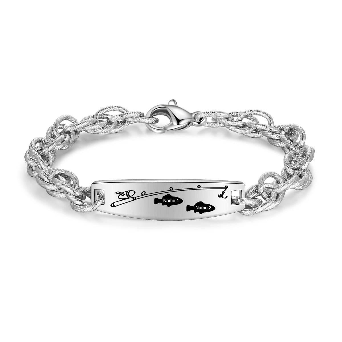 Men's Fishing Family Name Cable Chain Bracelet