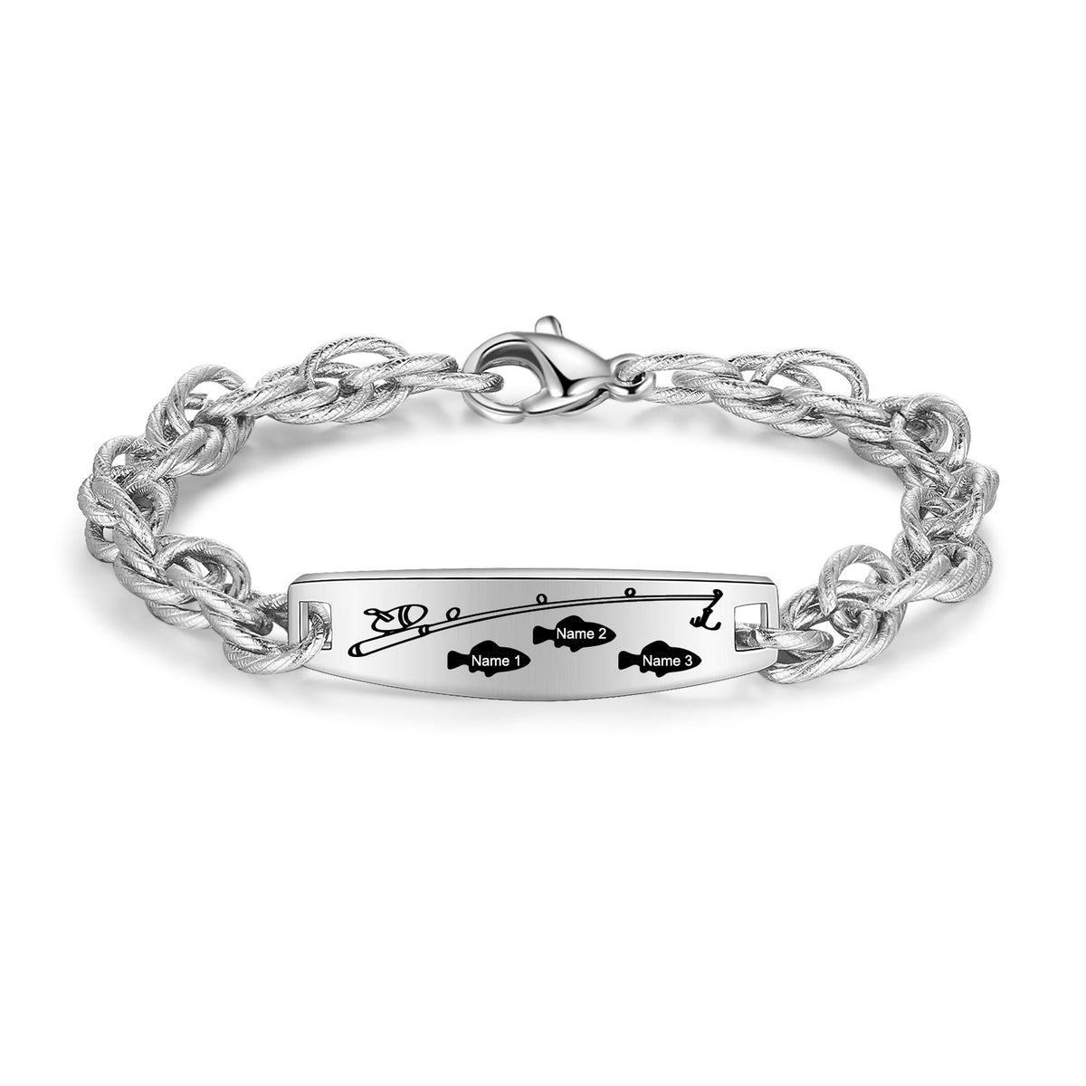 Men's Fishing Family Name Cable Chain Bracelet