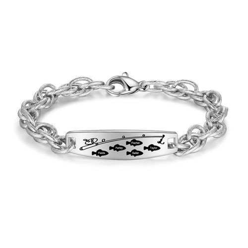 Men's Fishing Family Name Cable Chain Bracelet