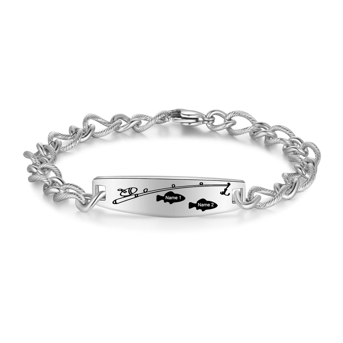 Men's Fishing Family Name Figaro Bracelet