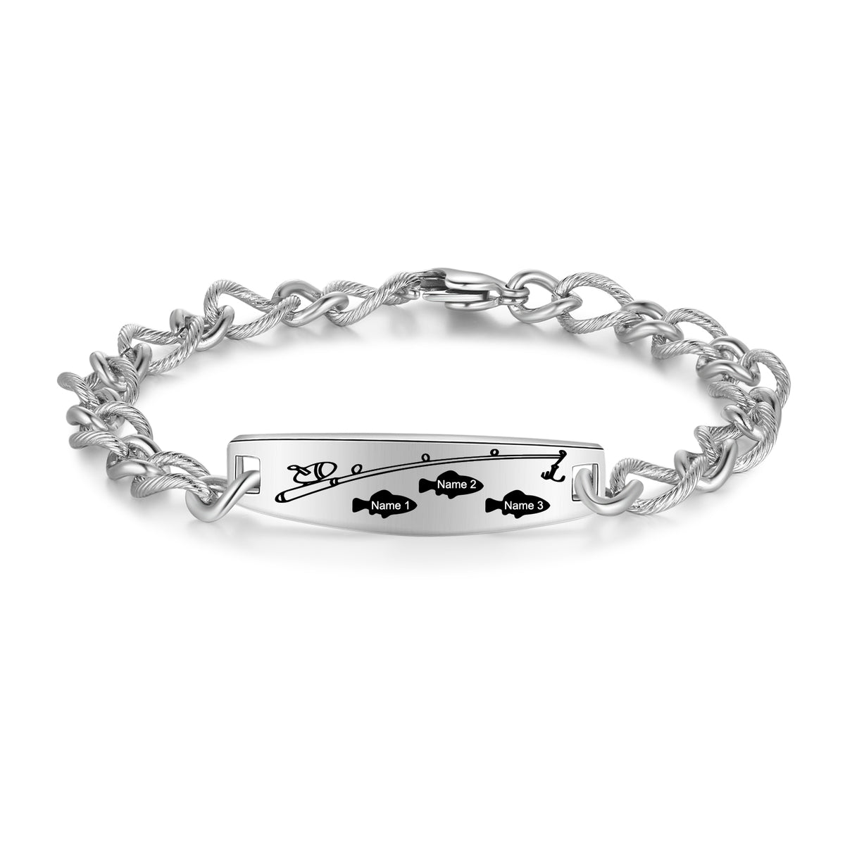 Men's Fishing Family Name Figaro Bracelet