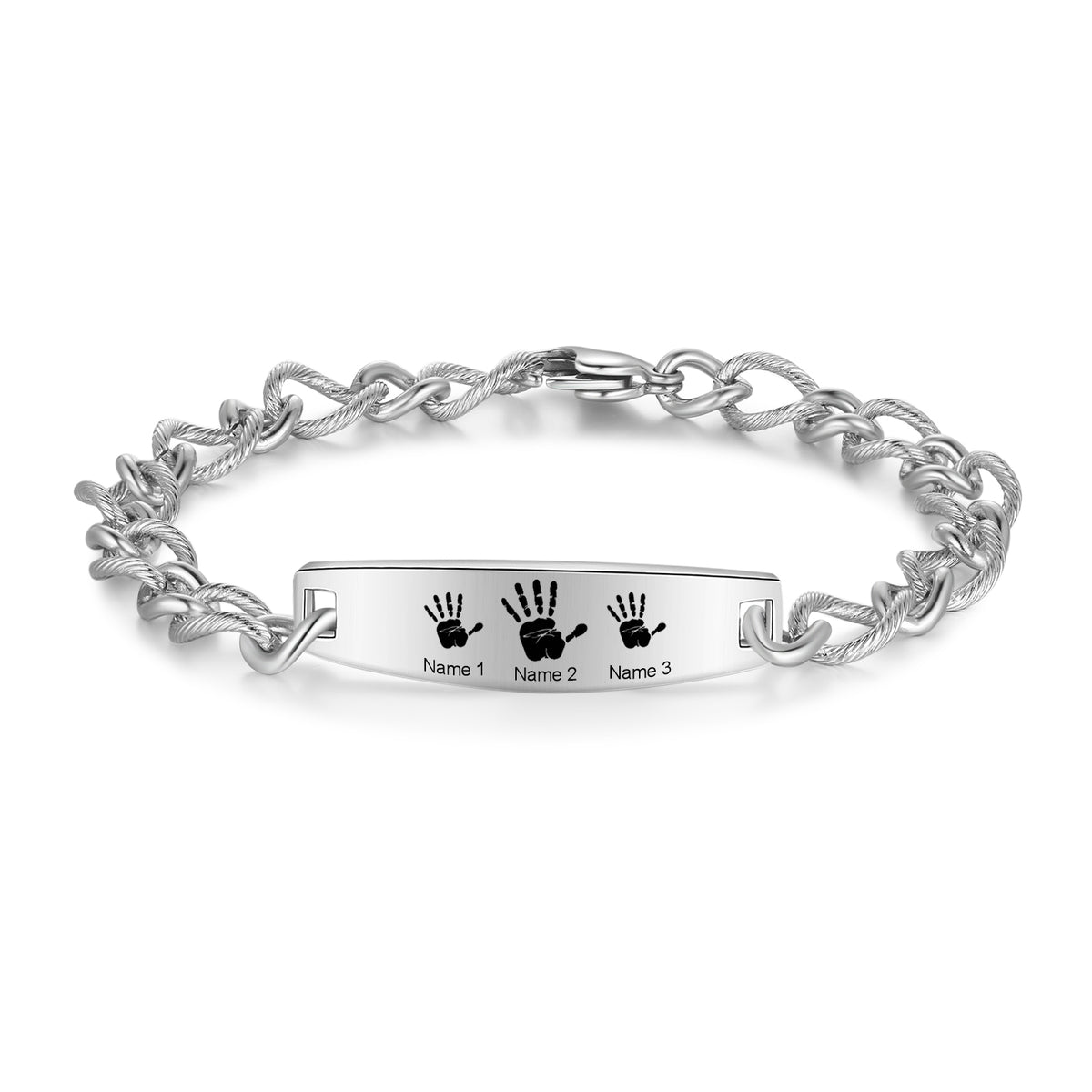 Men's Handprint Family Name Figaro Bracelet