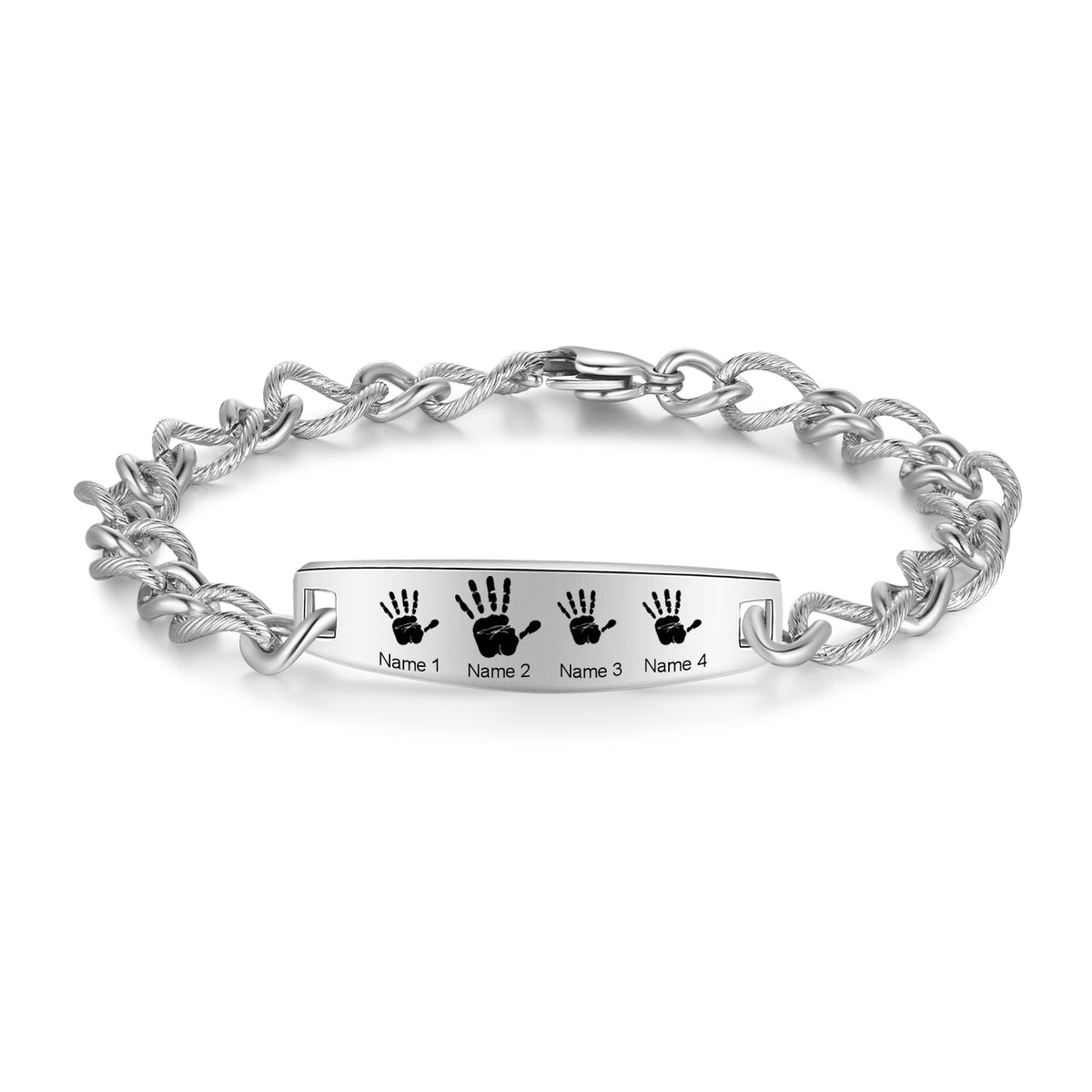 Men's Handprint Family Name Figaro Bracelet