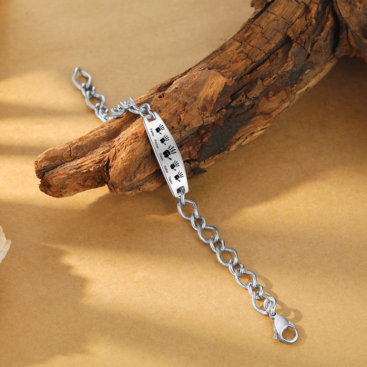Men's Handprint Family Name Figaro Bracelet