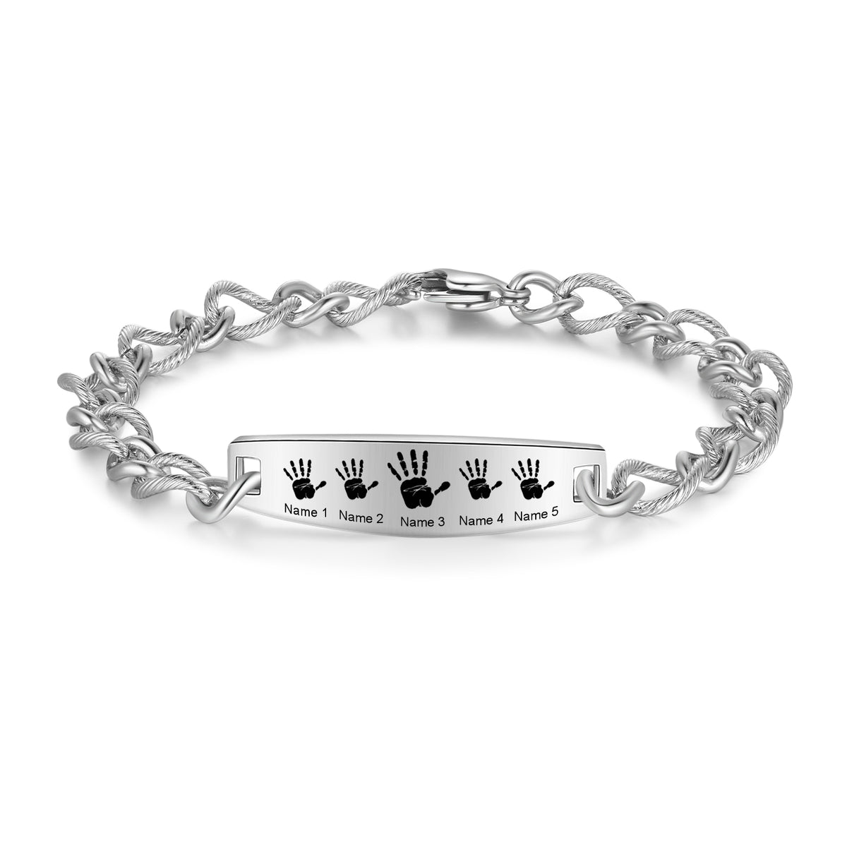 Men's Handprint Family Name Figaro Bracelet