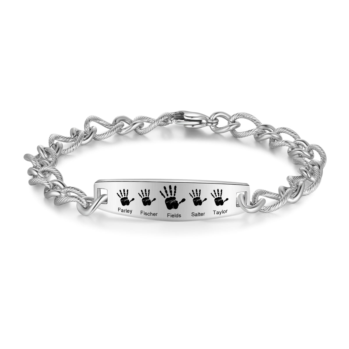 Men's Handprint Family Name Figaro Bracelet