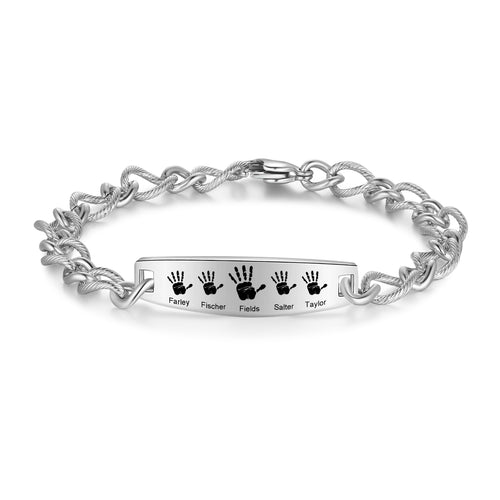 Men's Handprint Family Name Figaro Bracelet