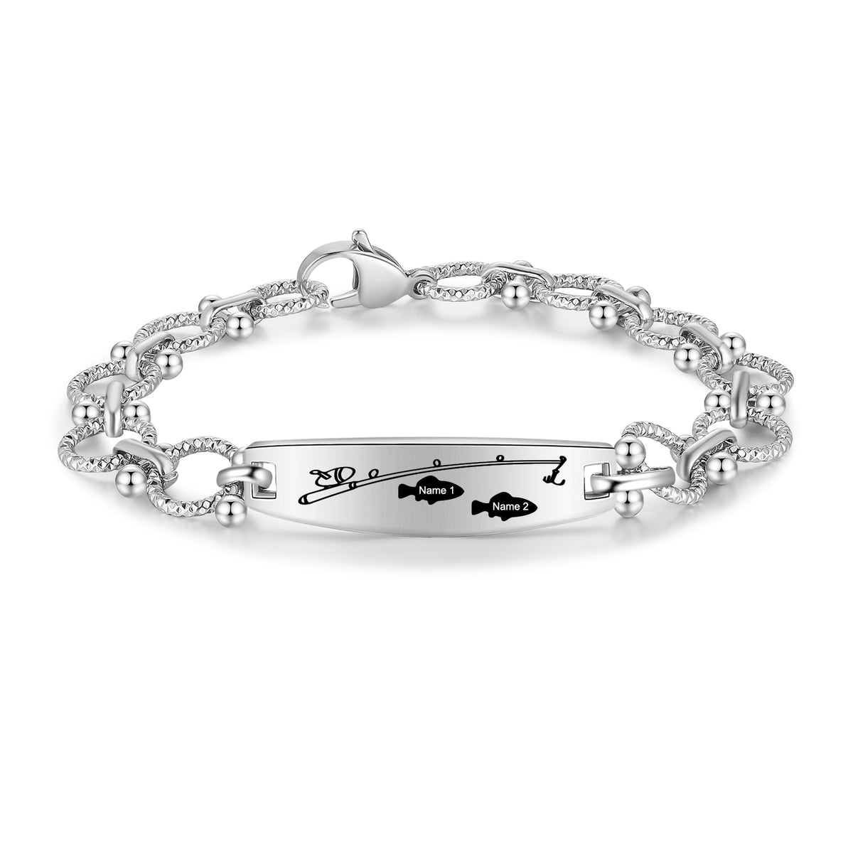 Men's Fishing Family Name Bead Link Bracelet