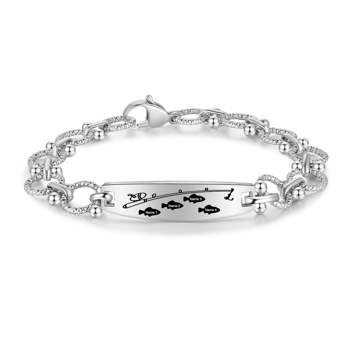 Men's Fishing Family Name Bead Link Bracelet