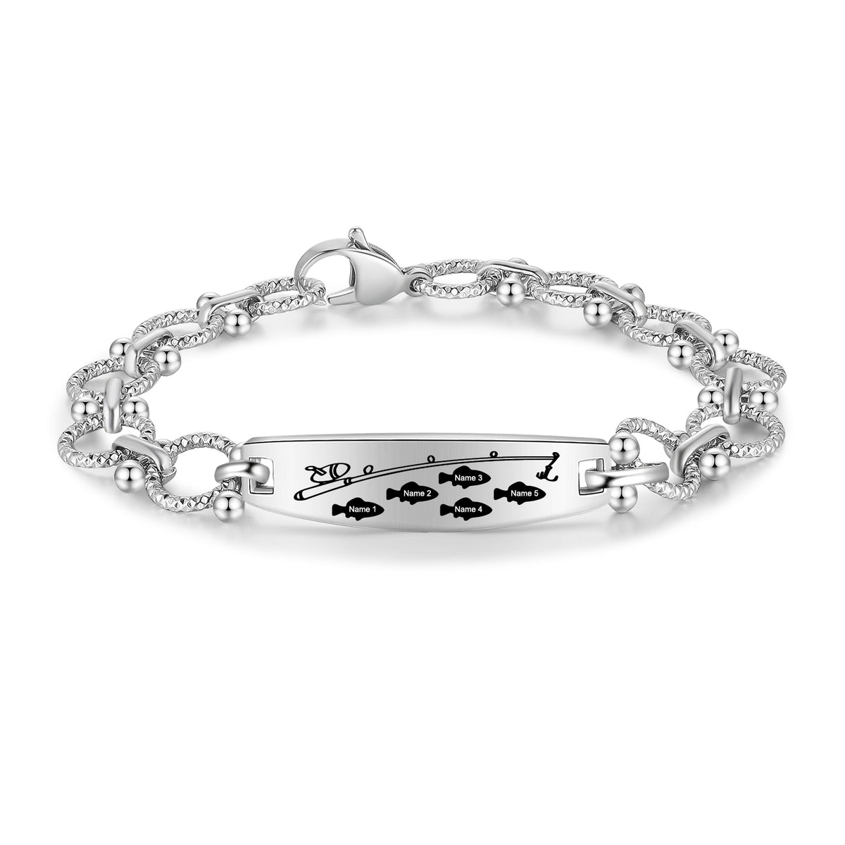 Men's Fishing Family Name Bead Link Bracelet