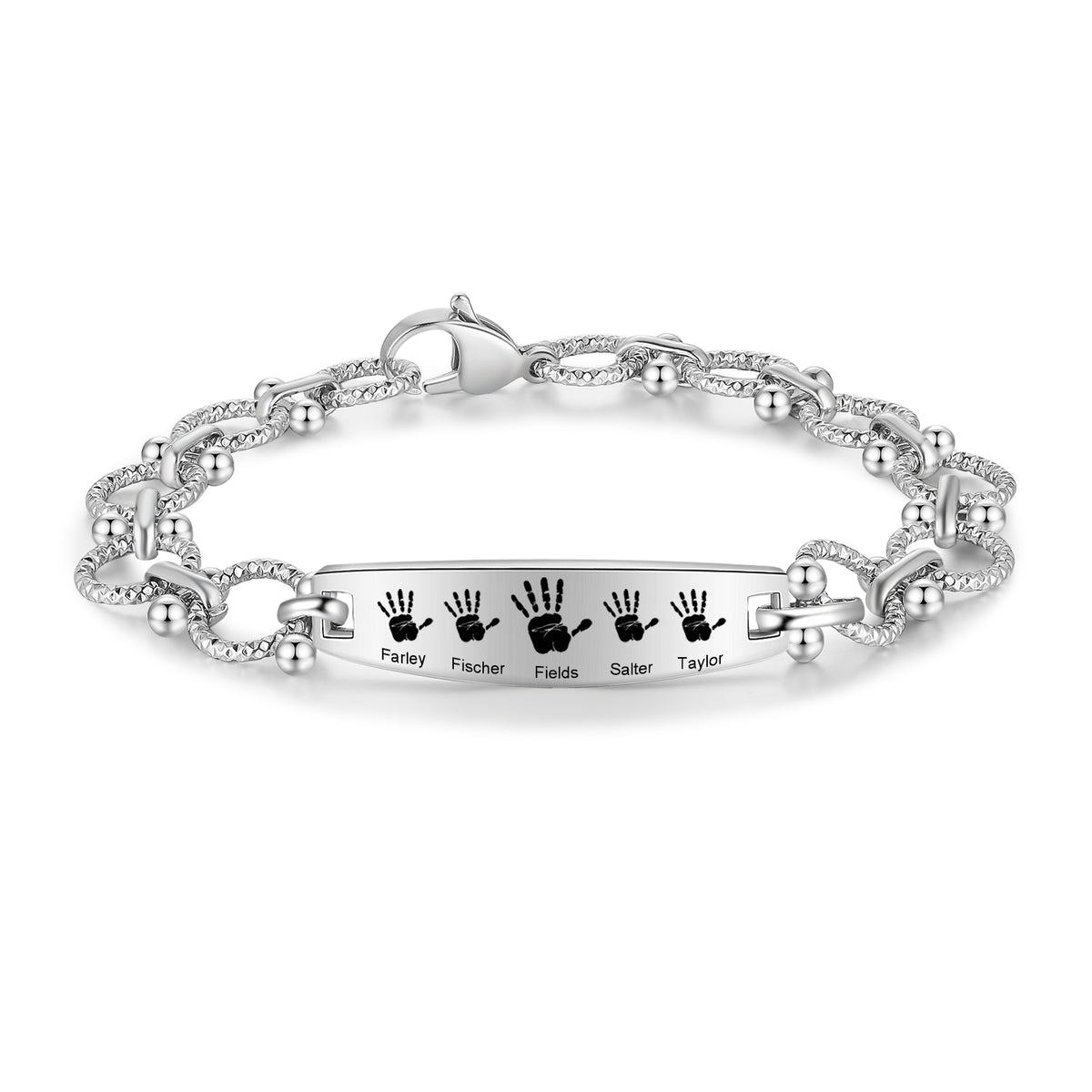 Men's Handprint Family Name Bead Link Bracelet