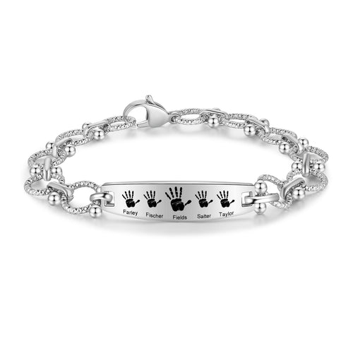 Men's Handprint Family Name Bead Link Bracelet