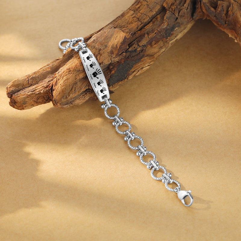 Men's Handprint Family Name Bead Link Bracelet
