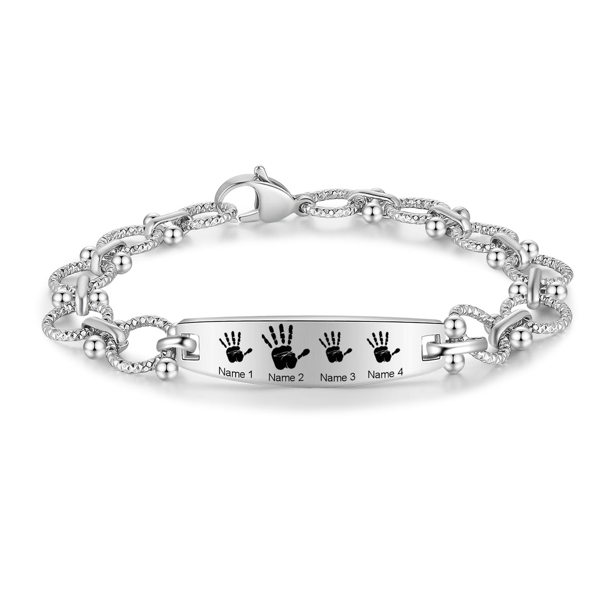Men's Handprint Family Name Bead Link Bracelet