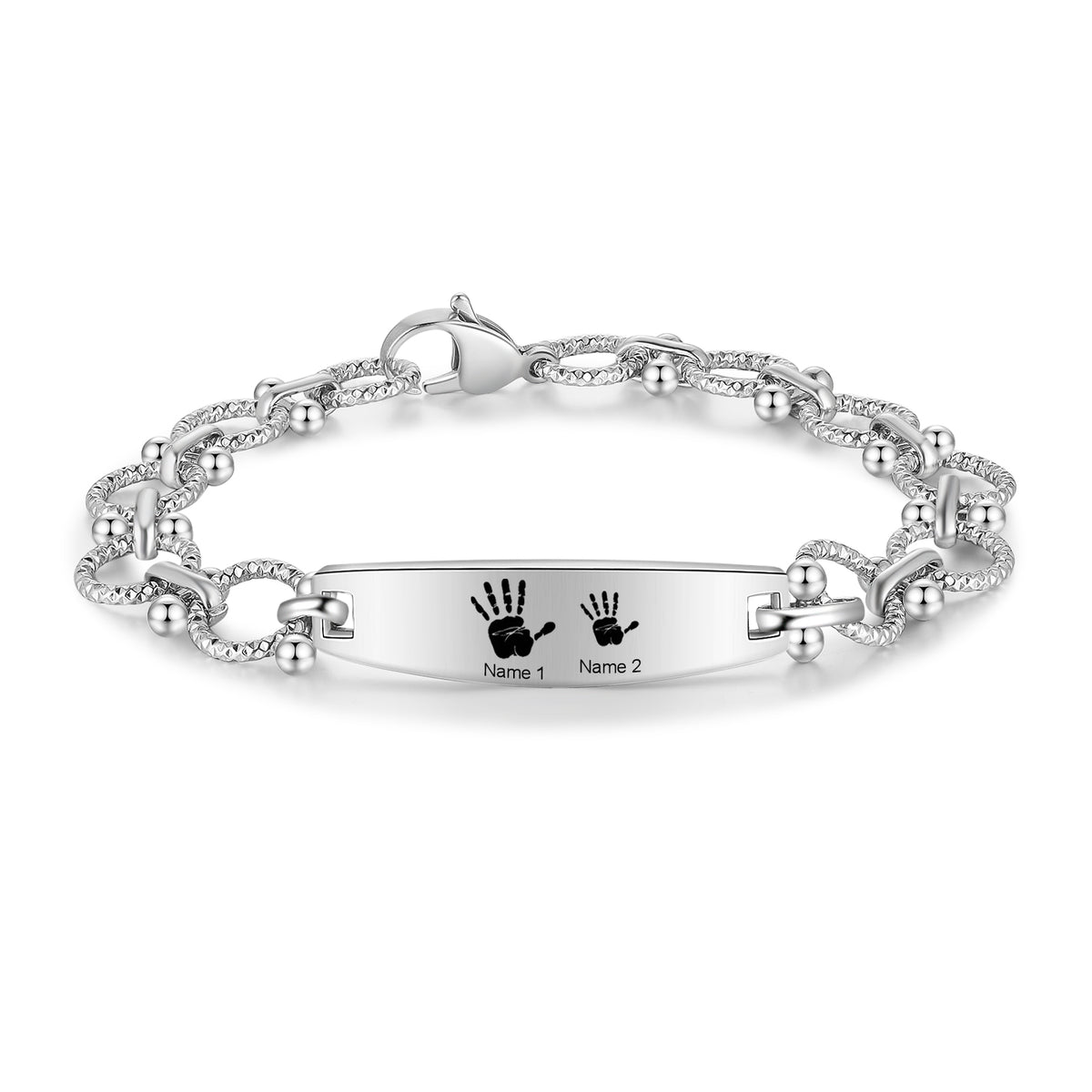 Men's Handprint Family Name Bead Link Bracelet