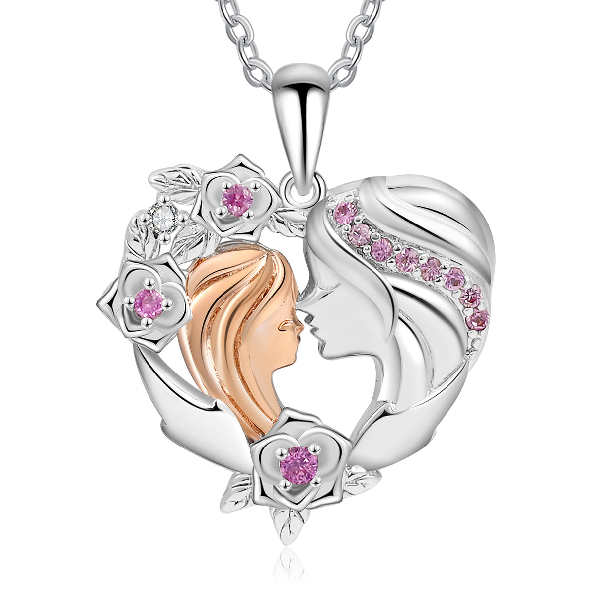 Mother and Daughter Floral Heart Name Necklace