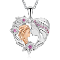 Mother and Daughter Floral Heart Name Necklace